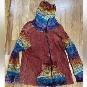 Greater Good Full Zip BOHO Sweatshirt  L/XL Rainbow Multicolor Hippie Peace